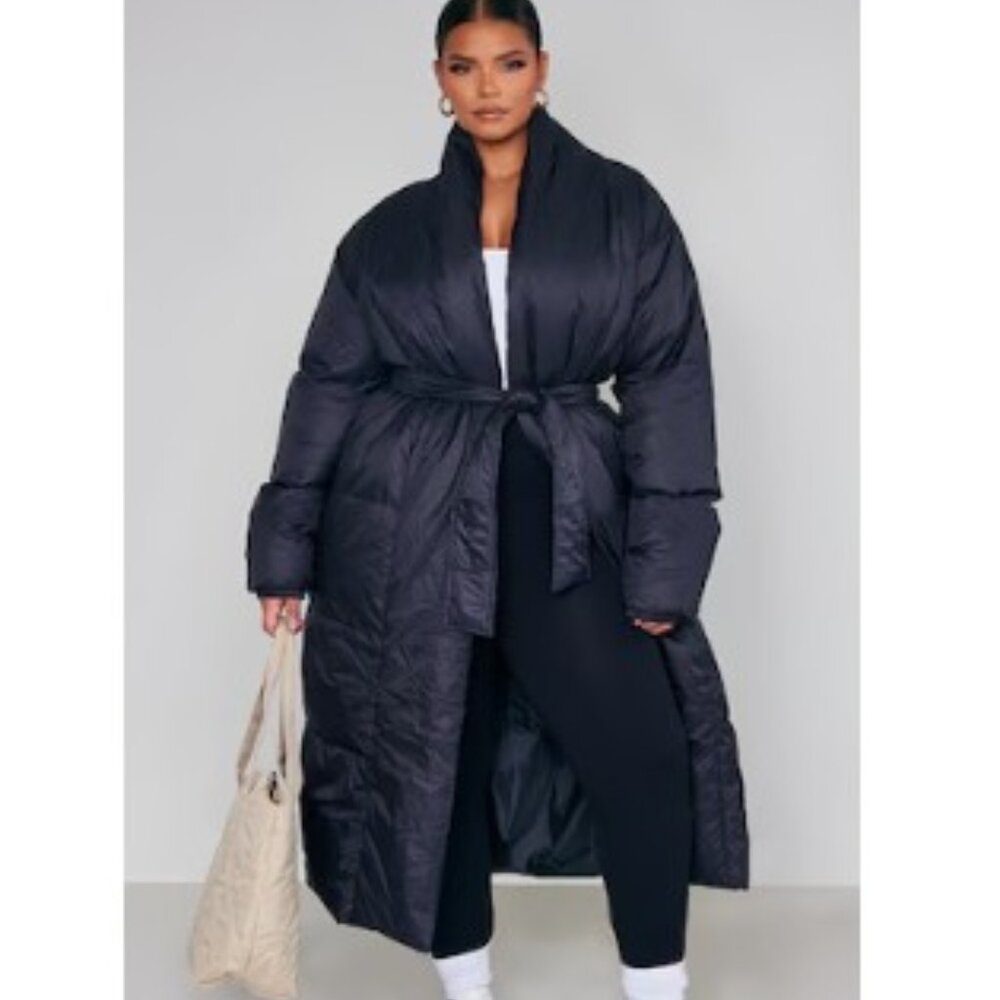 NWT PrettyLittleThing Oversized Longline Puffer Coat, Black, XXL - Picture 2 of 12